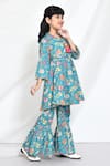 Buy_Banana Bee_Blue Cotton Printed Floral Flared Kurta And Gharara Set_Online_at_Aza_Fashions