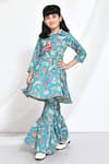 Shop_Banana Bee_Blue Cotton Printed Floral Flared Kurta And Gharara Set_Online_at_Aza_Fashions