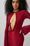 Shop_Deme by Gabriella_Maroon Malai Lycra Plain Round Solid Cutout Gown _at_Aza_Fashions