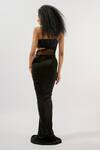 Deme by Gabriella_Black Malai Lycra Plain Sweetheart Ruched Noodle Strap Gown _Online_at_Aza_Fashions