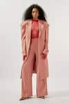 Buy_Deme by Gabriella_Pink Ferrari Net Plain Lapel Collar Longline Trench Coat Pant Set _at_Aza_Fashions