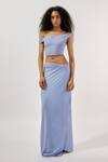 Buy_Deme By Gabriella_Purple Lycra One Shoulder Asymmetric Top And Skirt Set _at_Aza_Fashions