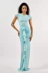 Buy_Deme by Gabriella_Blue Malai Lycra Round Ruffled Ruched Gown _at_Aza_Fashions