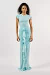 Shop_Deme by Gabriella_Blue Malai Lycra Round Ruffled Ruched Gown _Online_at_Aza_Fashions