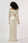 Deme by Gabriella_Ivory Modal Satin V Neck Draped Cutout Gown _Online_at_Aza_Fashions