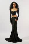 Buy_Deme By Gabriella_Black Lycra Plunge , Open Waist Cut-out Gown With Bolero Jacket _at_Aza_Fashions