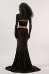 Deme By Gabriella_Black Lycra Plunge , Open Waist Cut-out Gown With Bolero Jacket _Online_at_Aza_Fashions