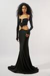 Shop_Deme By Gabriella_Black Lycra Plunge , Open Waist Cut-out Gown With Bolero Jacket _Online_at_Aza_Fashions