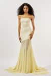 Buy_Deme by Gabriella_Yellow Malai Lycra Solid Straight Flared Mesh Panelled Tube Gown _at_Aza_Fashions