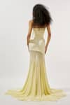 Deme by Gabriella_Yellow Malai Lycra Solid Straight Flared Mesh Panelled Tube Gown _Online_at_Aza_Fashions