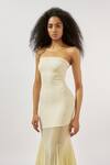 Buy_Deme by Gabriella_Yellow Malai Lycra Solid Straight Flared Mesh Panelled Tube Gown _Online_at_Aza_Fashions