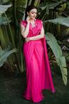 Buy_Reeti Arneja_Pink Blouse Pleated Satin Embroidery 3d Leaf Mirah Pre-stitched Saree With_at_Aza_Fashions