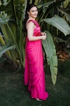 Reeti Arneja_Pink Blouse Pleated Satin Embroidery 3d Leaf Mirah Pre-stitched Saree With_at_Aza_Fashions