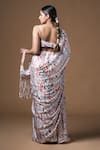 KHUSHBOO HARAN BORKAR_White Satin Printed Wave Straight Saree With Blouse  _Online_at_Aza_Fashions