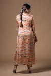 KHUSHBOO HARAN BORKAR_Coral Cupro Satin Printed Abstract Mandarin Collar Kurta And Pant Set _Online_at_Aza_Fashions