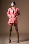 Buy_KHUSHBOO HARAN BORKAR_Magenta Cupro Satin Printed Geometric Shawl Collar Blazer And Shorts Set  _at_Aza_Fashions