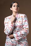 Buy_KHUSHBOO HARAN BORKAR_White Cupro Satin Printed Wave Lapel Collar Blazer _Online_at_Aza_Fashions