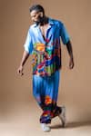Buy_KHUSHBOO HARAN BORKAR_Blue Cupro Satin Printed Scenic Shirt And Pant Co-ord Set _at_Aza_Fashions