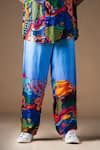 Shop_KHUSHBOO HARAN BORKAR_Blue Cupro Satin Printed Scenic Shirt And Pant Co-ord Set _Online_at_Aza_Fashions