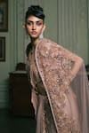 Mishru_Gold Blouse Embroidery Zari Thread Lysa Border Saree Set With Jacket _Online_at_Aza_Fashions