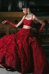 Buy_Mishru_Red Tulle Embroidery Floral Daphene Bridal Lehenga With Blouse  _at_Aza_Fashions