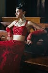 Shop_Mishru_Red Tulle Embroidery Floral Daphene Bridal Lehenga With Blouse  _at_Aza_Fashions