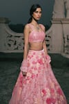 Shop_Mishru_Pink Tulle Embroidery Floral Daphene Blossom Bridal Lehenga Set  _at_Aza_Fashions