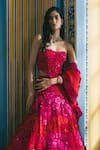 Mishru_Red Tulle Embroidery Floral Sweetheart Neck Edwina Bridal Lehenga Corset Set _Online_at_Aza_Fashions