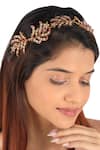 Buy_Riana Jewellery_Pink Pearls, Beads, Stones Leaf Carved Hairband _at_Aza_Fashions