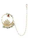 Shop_Riana Jewellery_White Pearls, Crystals, Stones Lotus Carved Nath _at_Aza_Fashions
