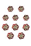 Buy_Riana Jewellery_Red Jadtar Stone Flower Shaped Kurta Buttons 10 Pcs Set _at_Aza_Fashions