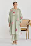 Shop_Juanita by Shubhda_Green Cotton Print Dahlia Bloom Round Collar Tunic With Pant _Online_at_Aza_Fashions