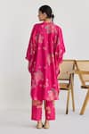 Shop_Juanita by Shubhda_Pink Silk Print French Fleur Round Collar Kurta With Trouser _at_Aza_Fashions