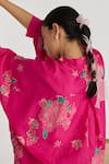 Buy_Juanita by Shubhda_Pink Silk Print French Fleur Round Collar Kurta With Trouser _Online_at_Aza_Fashions