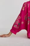 Juanita by Shubhda_Pink Silk Print French Fleur Round Collar Kurta With Trouser _at_Aza_Fashions