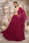 Buy_Rishi & Vibhuti x AZA_Red Georgette Embroidered Plunged V Blouse Tiered Skirt Set _at_Aza_Fashions