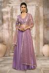 Buy_Rishi & Vibhuti x AZA_Purple Taffeta Embroidered Sequins Shimmer Slit Skirt Blouse Set _at_Aza_Fashions