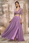 Buy_Rishi & Vibhuti x AZA_Purple Taffeta Embroidered Sequins Shimmer Slit Skirt Blouse Set _Online_at_Aza_Fashions