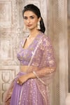 Shop_Rishi & Vibhuti x AZA_Purple Taffeta Embroidered Sequins Shimmer Slit Skirt Blouse Set _Online_at_Aza_Fashions