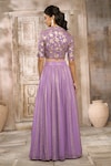 Rishi & Vibhuti x AZA_Purple Taffeta Embroidered Sequins Shimmer Slit Skirt Blouse Set _at_Aza_Fashions