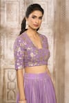 Buy_Rishi & Vibhuti x AZA_Purple Taffeta Embroidered Sequins Shimmer Slit Skirt Blouse Set 