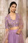 Shop_Rishi & Vibhuti x AZA_Purple Taffeta Embroidered Sequins Shimmer Slit Skirt Blouse Set _at_Aza_Fashions