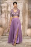 Rishi & Vibhuti x AZA_Purple Taffeta Embroidered Sequins Shimmer Slit Skirt Blouse Set _Online