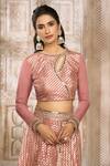 Shop_Rishi & Vibhuti x AZA_Pink Chanderi Embroidered Chevron Round Pattern Lehenga Set _at_Aza_Fashions