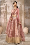 Shop_Rishi & Vibhuti x AZA_Pink Chanderi Embroidered Chevron Round Pattern Lehenga Set _Online_at_Aza_Fashions