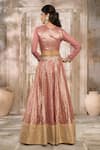 Rishi & Vibhuti x AZA_Pink Chanderi Embroidered Chevron Round Pattern Lehenga Set _at_Aza_Fashions