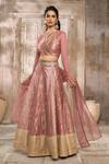 Buy_Rishi & Vibhuti x AZA_Pink Chanderi Embroidered Chevron Round Pattern Lehenga Set 