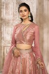 Shop_Rishi & Vibhuti x AZA_Pink Chanderi Embroidered Chevron Round Pattern Lehenga Set 