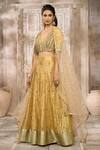 Shop_Rishi & Vibhuti x AZA_Yellow Chanderi Woven Mirror Plunged V Floral Pattern Lehenga Set 