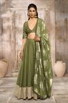 Buy_Rishi & Vibhuti x AZA_Green Dupion Woven Floral Plunged V Lehenga Set With Dupatta _at_Aza_Fashions